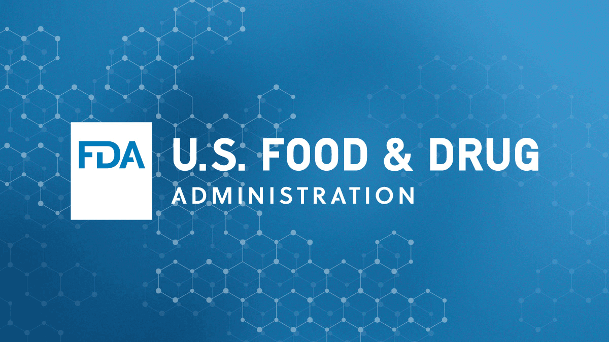 Official FDA graphic with the agency logo and U.S. Food and Drug Administration name on a blue molecular background